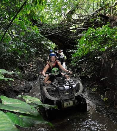 QUAD BIKE ADVENTURE Half day Minimum 2 persons Rp 1,120,000++ per person Rp 1,780,000++ per couple (tandem) Discover rural Bali by driving among the sawah paddy fields, through the rainforest and