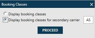 Display primary RBD information and click PROCEED. Click <<Close>> to exit from booking class display.