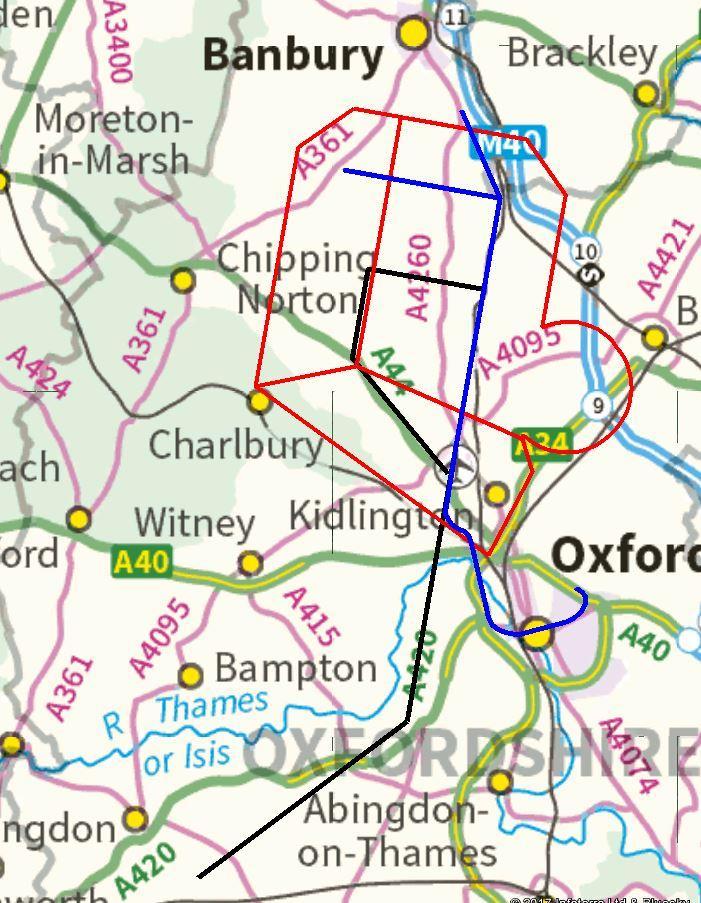 OX CTA 1 2,000 4,000 ft OX CTR 1 SFC 4,000 ft Proposed Rwy 19 RNAV procedure OX CTR 2 SFC 6,000 ft Boundaries of proposed Brize Norton Airspace Proposed Rwy 01 RNAV