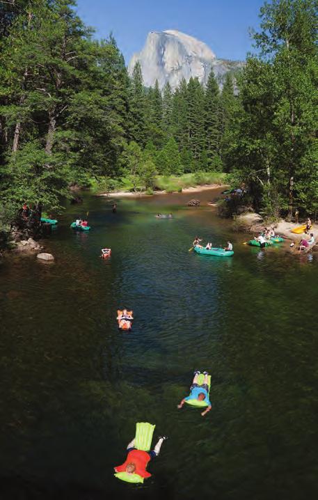 FLOAT ON THE MERCED Cool off by renting a raft at Half Dome Village (formerly Curry Village).