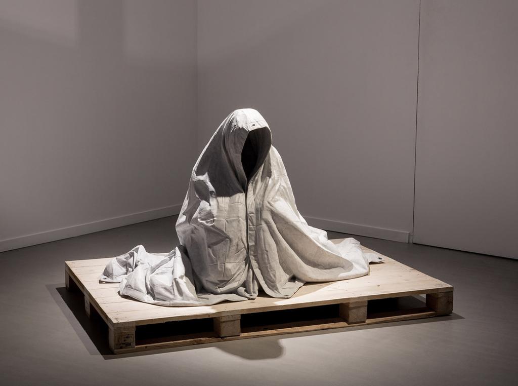 Refuge, 2015 Bianca Carrara marble, tarp,