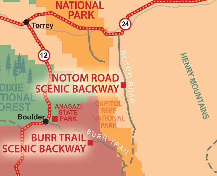 The Burr Trail weaves through the eastern access of Grand Staircase- Escalante National Monument, the northern section of Glen Canyon, and the southern half of Capitol