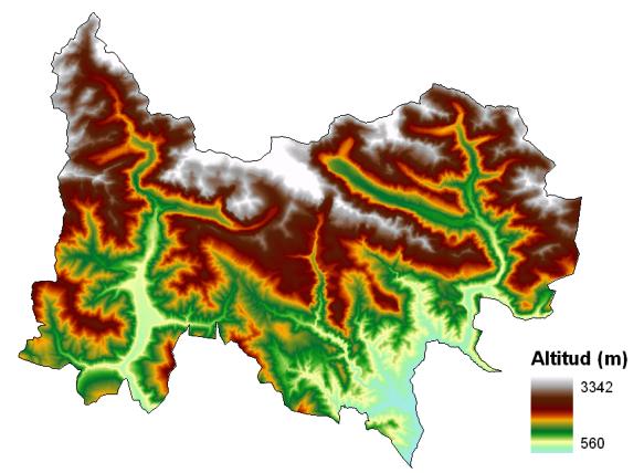 Figure 2. The altitudinal gradient in the study area The climate of the area can be described as a continental climate with Mediterranean influence. In the Góriz station (2.