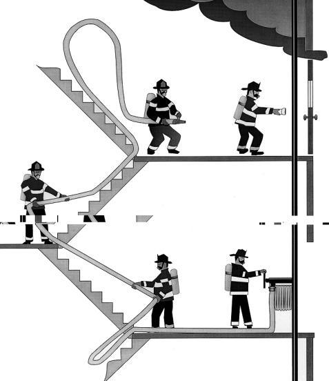hose up stairs so gravity can help feed hose into room control s in position can see ahead and