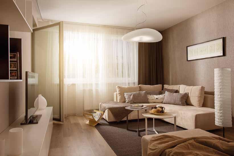 VÝHOD PRE BÝVANIE Bytový dom Fuxova sa vyznačuje čistými líniami a elegantnou farebnosťou s charakteristickým detailom zaoblených šambrán okolo okien.