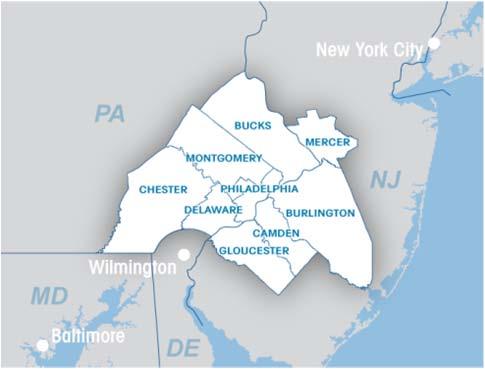 We serve a diverse region of nine counties: Bucks, Chester, Delaware, Montgomery, and Philadelphia in Pennsylvania; and Burlington, Camden, Gloucester, and Mercer in New Jersey.