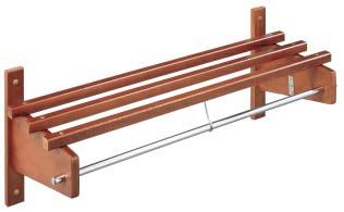 Units feature a 5/8 diameter chrome hanger rod for theft deterrent mini hook hangers and are available in Victorian Cherry or Mahogany stain. Model MC-HWA hardwood stained guest room closet rack.