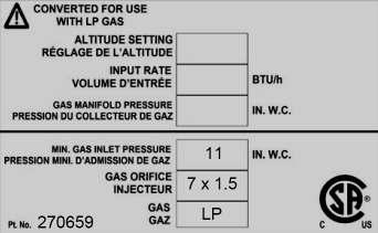 For correct fan orifice plate identification, see sections 14a-14f for VCS and sections 14g-14m for VPT/VCT Step 3: Affix new label over the technical data section of the natural gas data label as