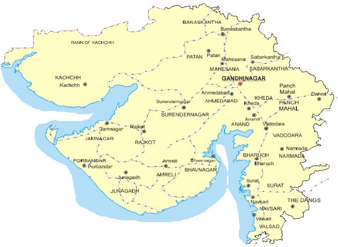 The rail traffic in Gujarat mainly falls under the following divisions of Western Railway: Vadodara, Rajkot, Bhavnagar, Ratlam, Mumbai and Ahmedabad.