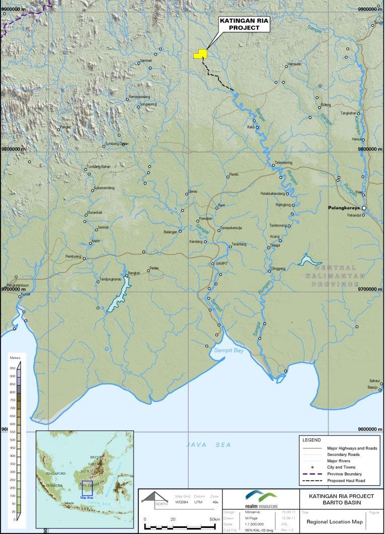 Katingan Ria Project Overview Central Kalimantan, 100km NW of Kasongan and 40km from the Katingan River 89mt JORC resource* 29mt JORC reserve at US$52/t coal price** Sub-bituminous, mid-rank (4,200