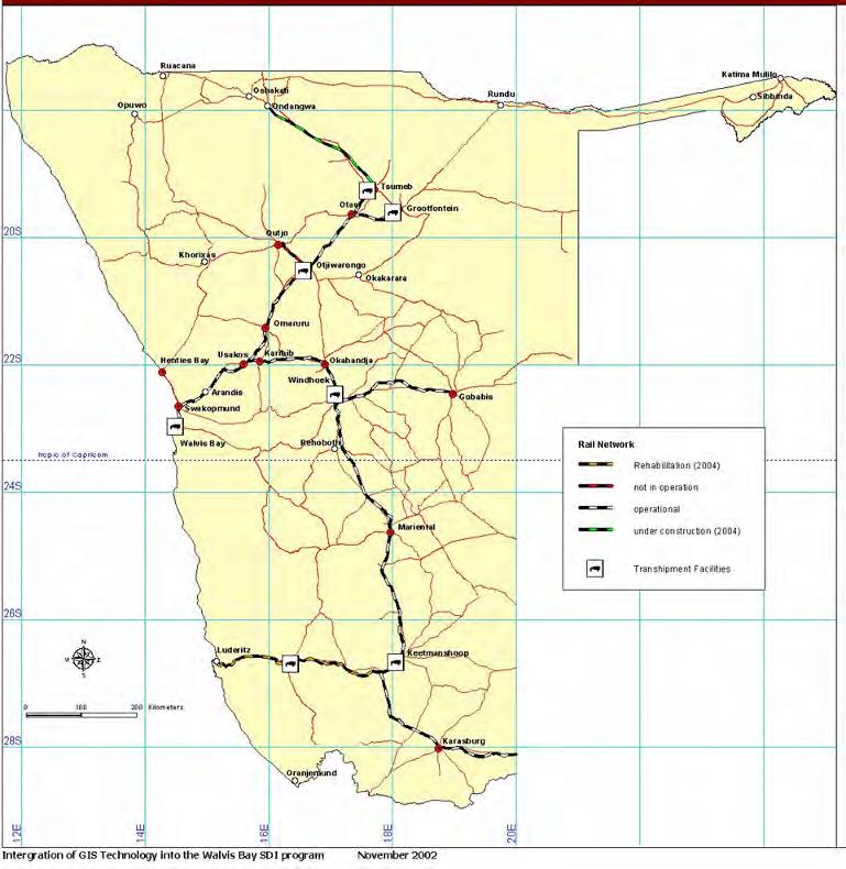 Appendix D Source: TransNamib Holdings Figure D.7 Railway Network in Namibia (Trans-Caprivi, Trans-Kalahari, Trans-Cunene and Oranje Corridor) Table D.