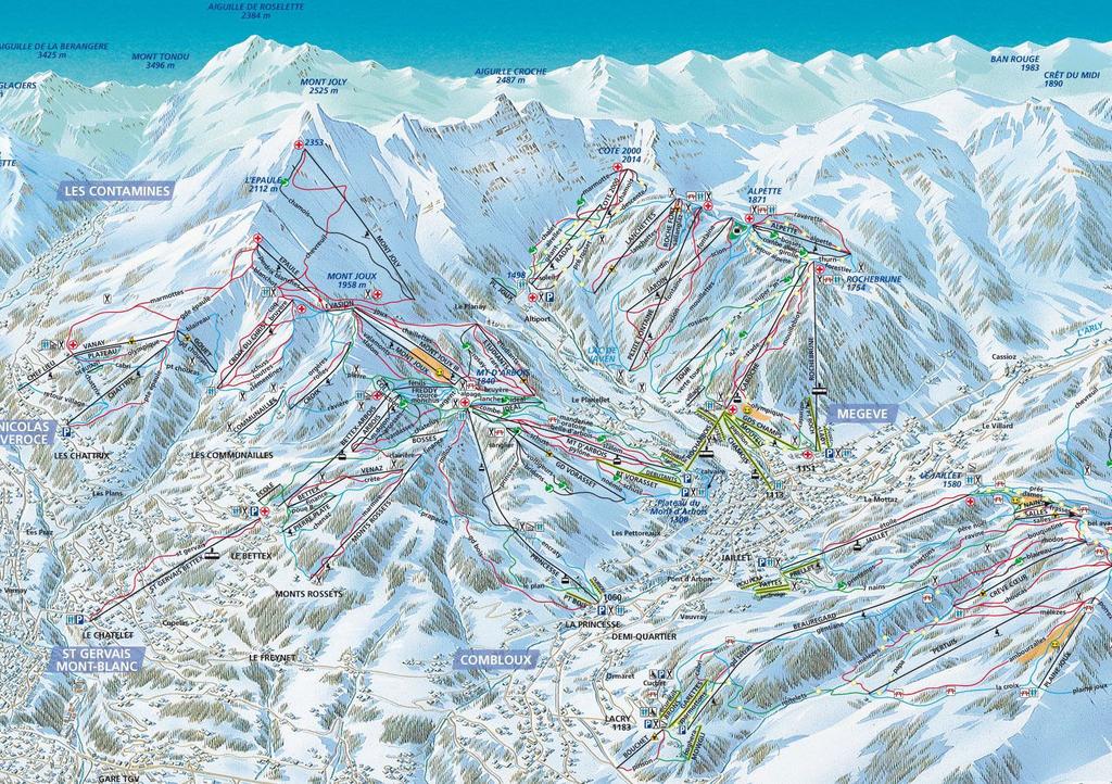 Winter Megève has a substantial ski area with over 300km of pistes served by 80 ski lifts. Chamonix is just 30 minutes away and offers an additional 115km of piste including glacier skiing at 3840m.