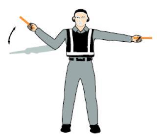 5 b). Turn right (from pilot s point of view) With left arm and wand extended