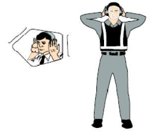 28. Establish communication via interphone (technical/servicing communication signal) Extend both arms at 90 degrees from body and move hands to cup both ears. 29.