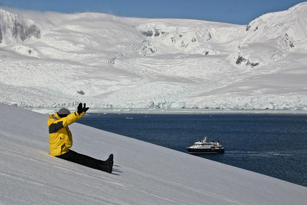 The Melchior Islands in Dallmann Bay offer more wildlife encounters, magnificent glaciers and some wonderful snow-covered hills to slide down.