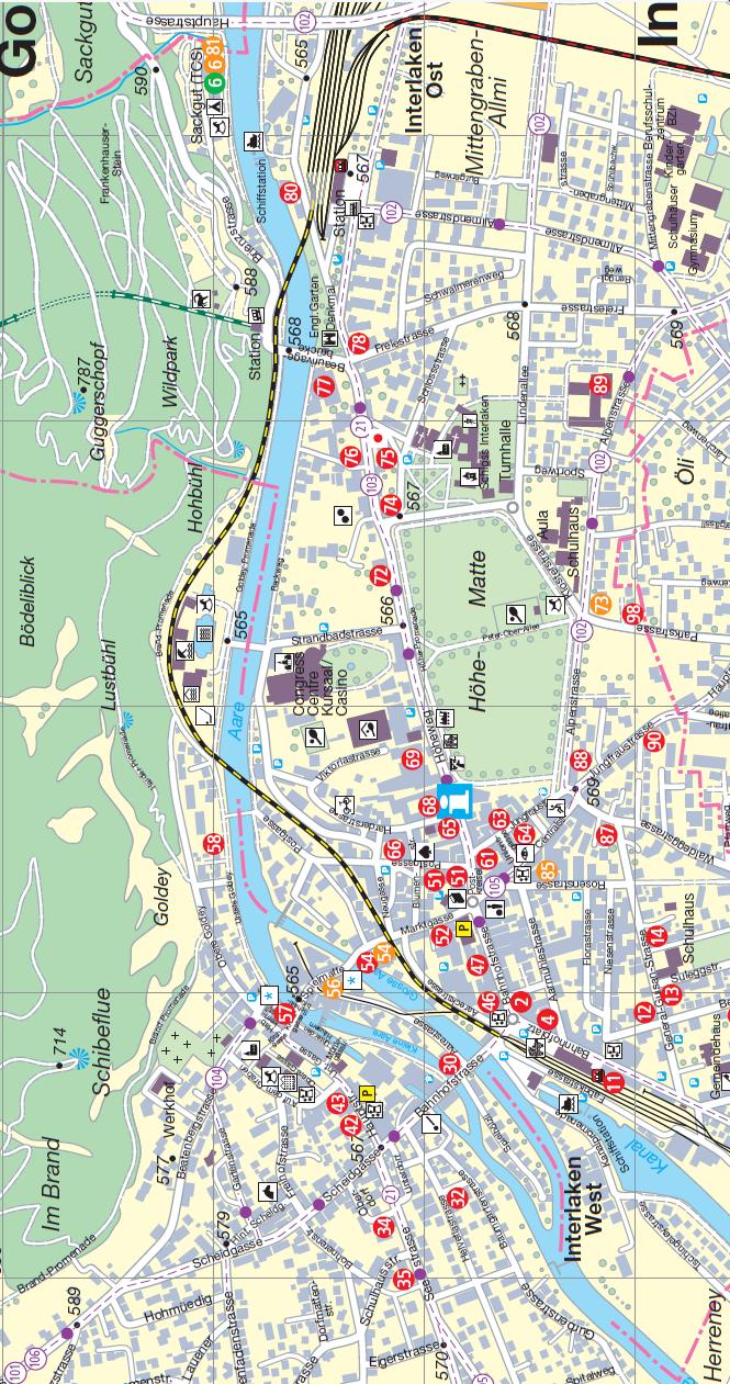 CITY MAP OF INTERLAKEN The arrows point the