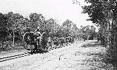 Transporting supplies on mini railway at Schaedel's Farm,Lindi 1917 Use of manpower on mini railway at