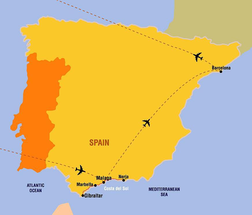 Including: 17 Meals (10 Buffet Breakfasts and 7 Dinners with wine including 3 Dine-Around Dinners at selected local restaurants), 5 Full Day Sightseeing Tours: Barcelona, Seville, Granada, Gibraltar,