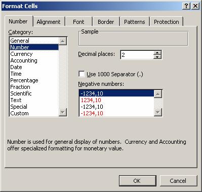 Kartica Number (Number tab) Slika 10 Vrsta podataka (data type) može da se odabere iz opcija Category ove kartice (Slika 10).