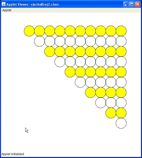 Zadatak broj 12 Program koji ce animirati crtanje pravouglog trougla pomoću krugova (cije su dimenzije 40 puta 40 piksela), na način koji je dat na slici (hipotenuza kao i katete trougla imaju po 10