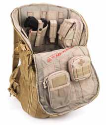 The interior of the pack is lined with touch fastener and MOLLE webbing for attaching