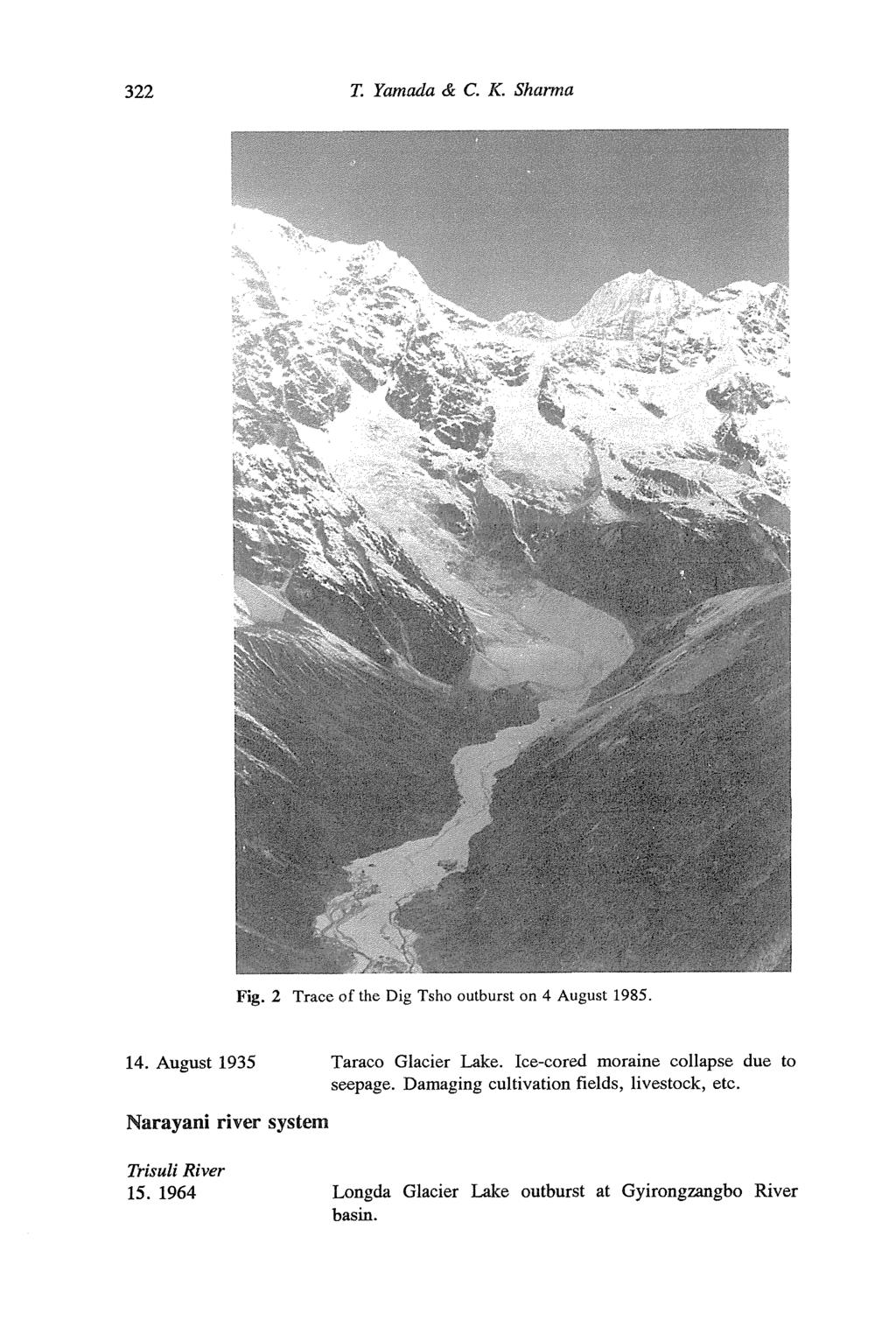 322 T. Yamada & C. K. Sharma Fig. 2 Trace of the Dig Tsho outburst on 4 August 1985. 14. August 1935 Taraco Glacier Lake.