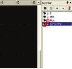 188 QCAD - 2D prostorsko načrtovanje Slika 8.9: Zaklepanje seznama klikom na Oko (Slika 8.9). Qcad omogoča risanje različnih oblik.