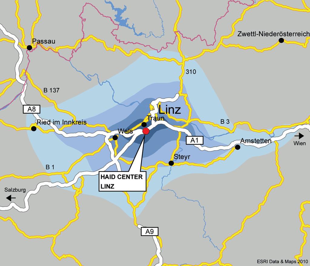 Accessibility / Catchment Area With its excellent connection to Upper Austria's main traffic routes,