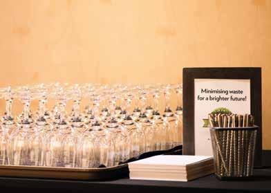 notepads and mints placed at the event entrance Unlimited quantity of water stations and re-usable cups in the meeting room One complimentary event secretariat office with refreshments (subject to