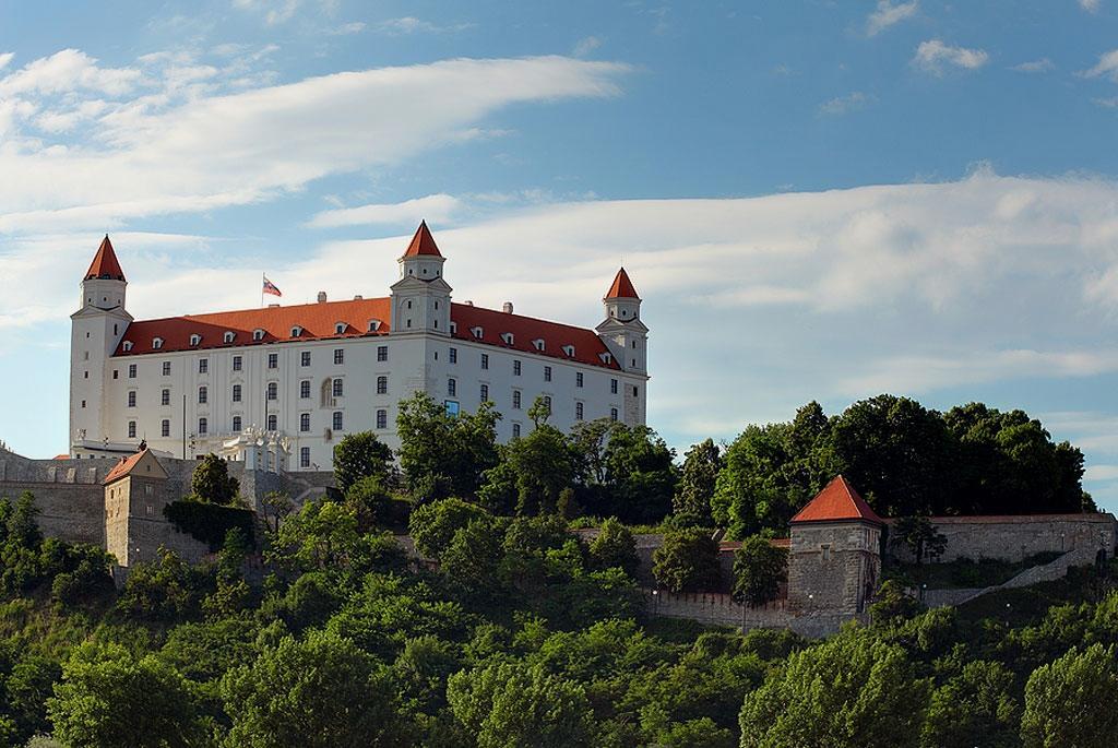 Bratislava Castle is the main castle of Bratislava The massive building with four corner towers stands on an isolated rocky hill of the Little Carpathians, above the Danube Because of its size and