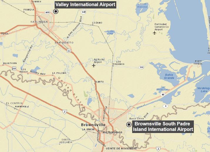 Figure 4.28: Brownsville South Padre Island International Airport and Valley International Airport Planned Changes in Infrastructure (Present to 2030) On the U.S. side, no planned infrastructure projects have been identified near the Brownsville South Padre Island International Airport.