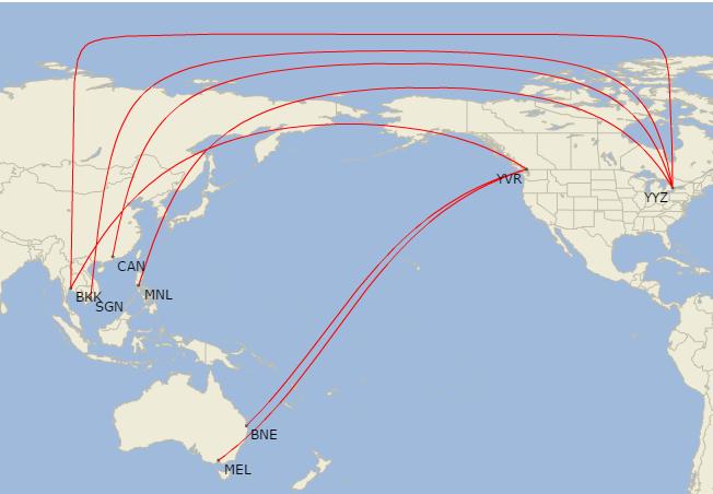 1.4.3 Canada New routes New routes YYZ MNL YYZ SGN YVR MEL YYZ CAN YVR BKK YVR BNE 4 YYZ BKK Figure 6: New routes recommendation for Canada