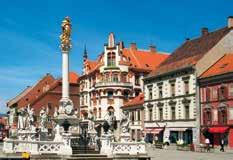 Plečnik is fringed with imposing SNG Maribor theatre, the Post Office and the University. Židovski Trg square the Jewish quarter with the synagogue and a tower threatened by Five Organic Dangers.