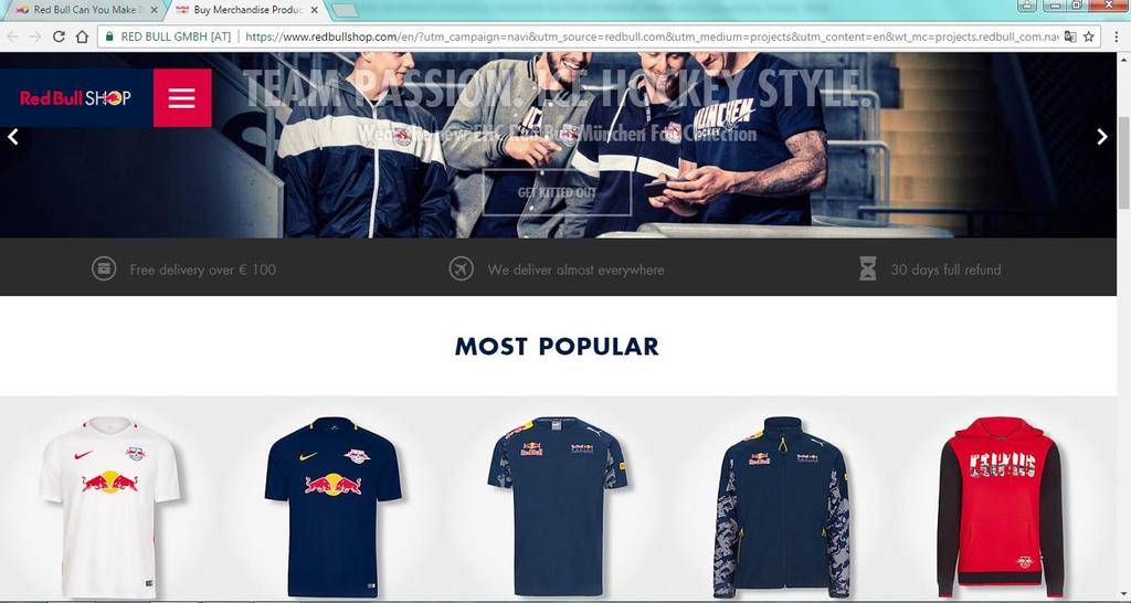 Red Bull Shop mreţna stranica Izvor: https://www.redbullshop.com/en/?