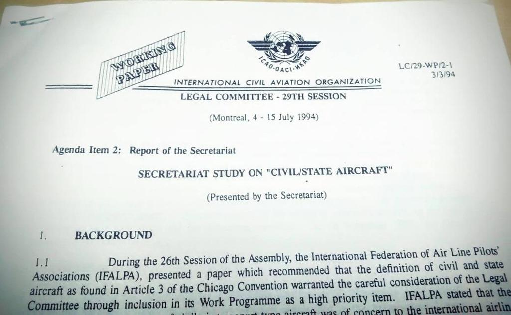 Work Programme of the Legal Committee Item 5: Determination of the status of an aircraft civil/state LEB prepared a questionnaire to States, which was distributed during Fall 2016 A