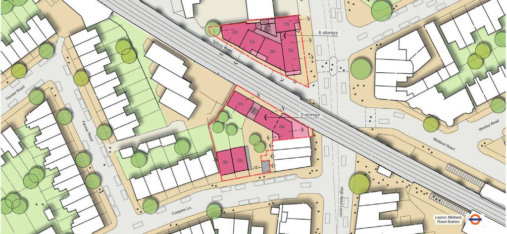 opportunities, with two retail units making up over 300 square metres on the ground floor, and residential units that could be built as high as six storeys Adjacent to Leyton Midland Road Overground