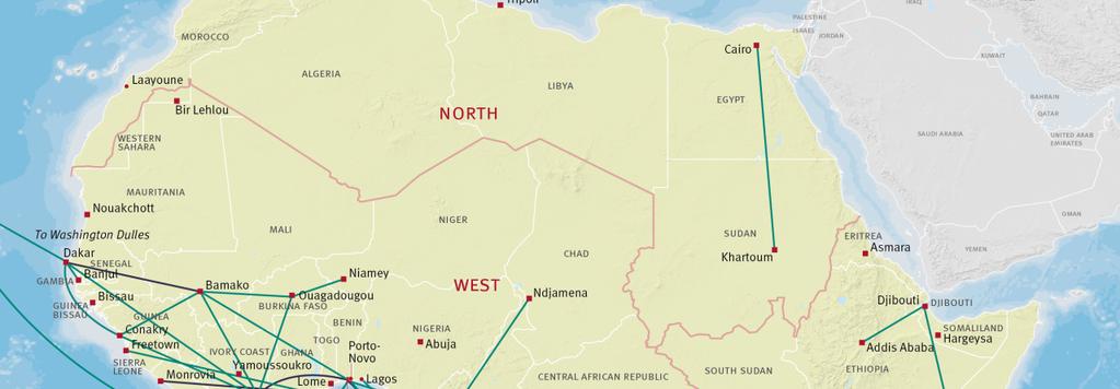 Figure 5.17: Fifth Freedom routes in operation in Africa, 2012 Source: MIDT, OAG, Steer Davies Gleave analysis 5.