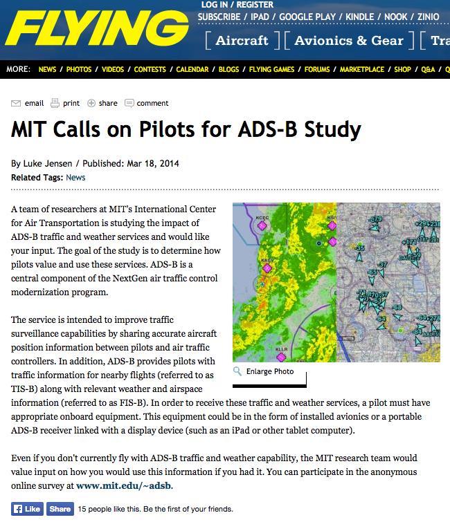 In order to distribute the survey to a wide segment of the general aviation pilot population, several industry organizations and media outlets agreed to publish a survey announcement.