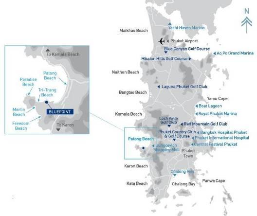 Location Map Bluepoint Condos is situated on the western coast of Phuket island, on the quiet southern tip of Patong Beach.