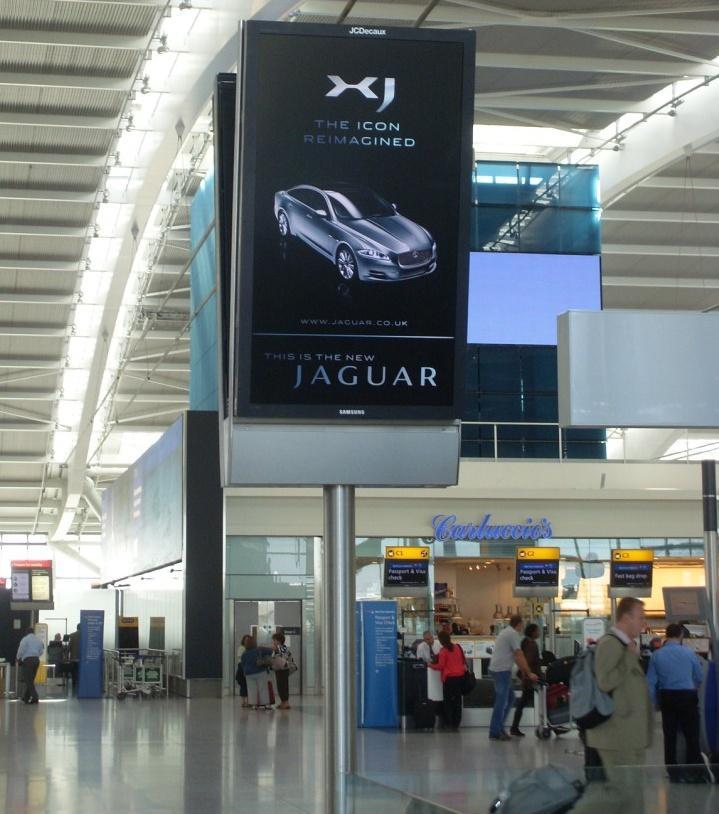 chartered advertising route through the airport, travelers are welcomed by the