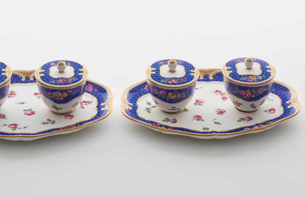 A Pair of Sèvres Soft-Paste Porcelain Jam Pots on Stands 1771 plateaux à deux pots