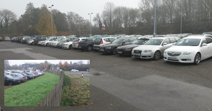 Some of the grassed area (inset picture) could also be used for parking.