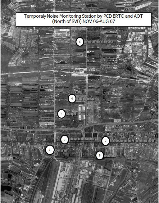 Figure 3 Flyover Aircraft Noise Levels around the North of Suvarnabhumi Airport 2006-2007 Figure 4 Flyover Aircraft Noise Levels around the South of Suvarnabhumi