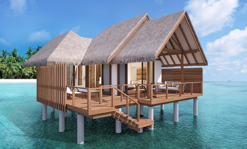 a lounger on the sundeck or descend the bungalow steps to the shimmering lagoon beneath PREMIUM OVER WATER SUITES 25 Villas - 160 m² with a 14 m² Plunge Pool Each of our striking Premium Water Suites