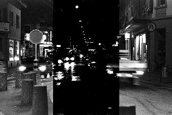 Slika 7. Noćno slepilo (sredina slike), leva i desna strana slike pokazuju kako normalna osoba vidi noću.