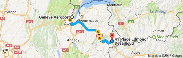 HOW TO GET TO OUR OFFICE: 41 Place Edmond Desailloud, 74400 Chamonix, Mont-Blanc, FRANCE Office Happy Services Chamonix ARRIVING FROM GENEVA AIRPORT BY CAR: 1 h 15 min (98.7 km) via A40 Fastest route.