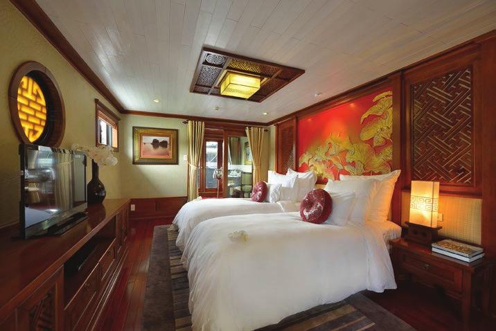 Number of cabins: 04 Cabin Location: Average room size: 40 m² Bed type: Double Bed Size: nd & 3rd decks (Upper deck & Terrace eck)