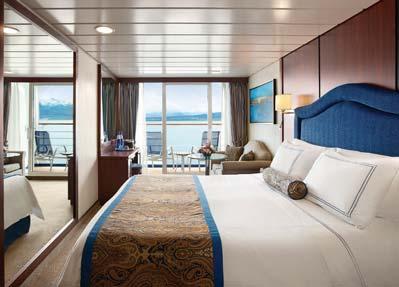 CONCIERGE LEVEL VERANDA STATEROOMS: A1 A2 A3 216 square feet Private teak veranda Plush seating area Services of a dedicated concierge Priority specialty restaurant reservations Unlimited access to