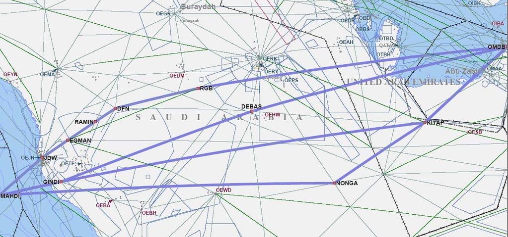 3B-15 ATM/SAR/AIS SG/11-REPORT APPENDI 3B MID/RC-012 ATS Route Name: Gulf Region 1 Entry-Exit: UAE to MAHDI via Saudi Arabia Inter-Regional Cross Reference if any Users Priority High Originator of