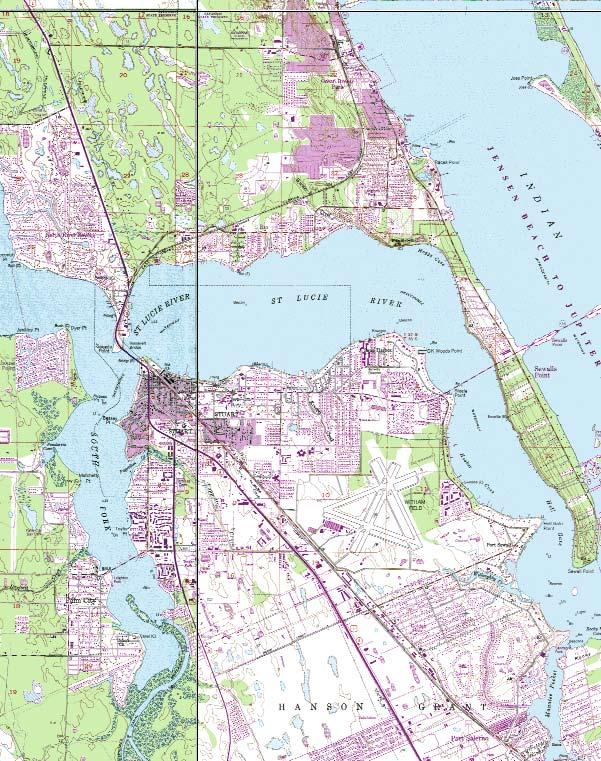 A B C D E Figure 1. USGS map of the Florida East Coast Railway corridor through Martin County depicting higher archaeological probability areas, north to south.